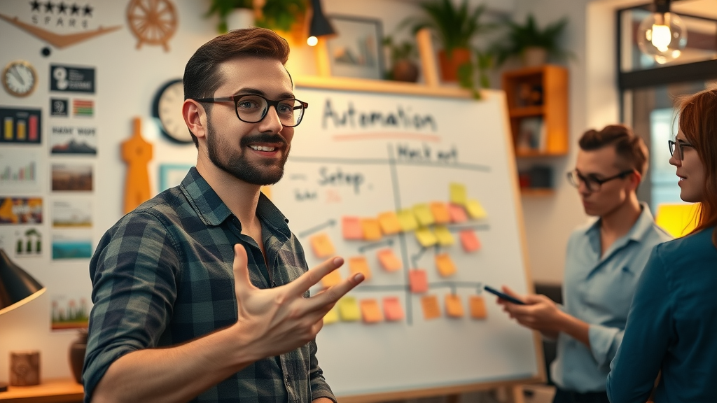 Business owner maps workflow automation steps for small business