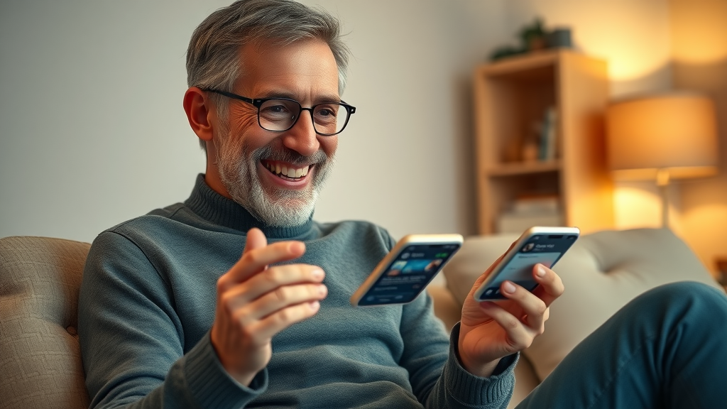 Delighted customer engaging with AI-powered virtual assistant for personalized marketing experience