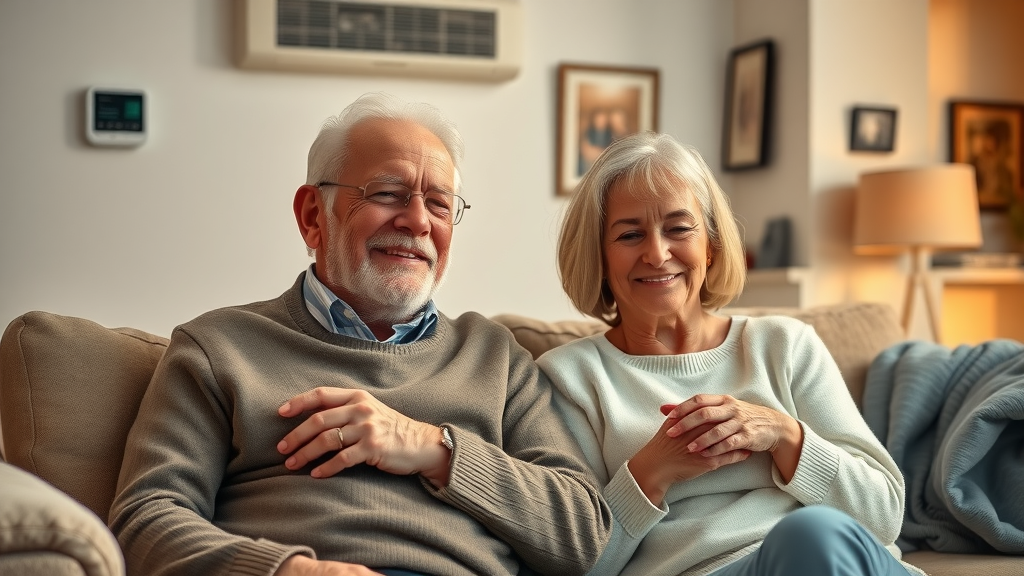 Elderly couple enjoying cozy home after reliable HVAC quick fixes