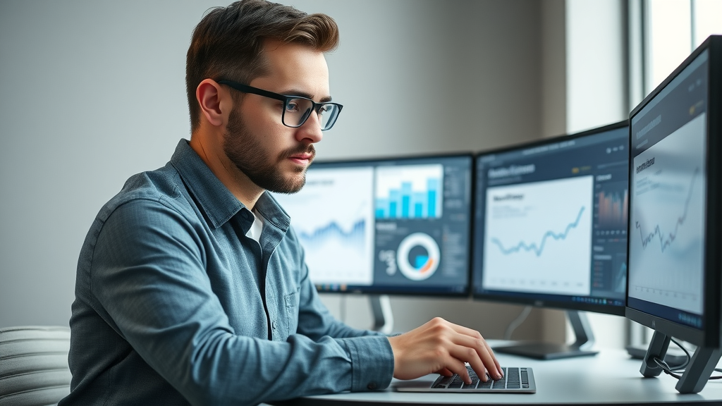 Digital marketer examining AI-powered analytics for marketing strategy optimization