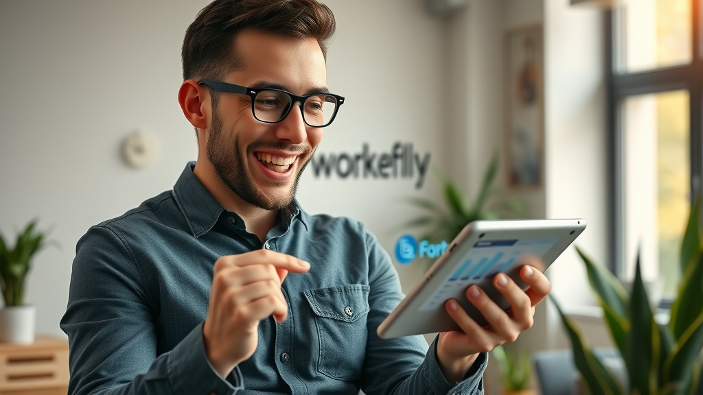 Small business owner uses automation software on workflow dashboard