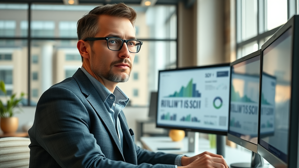 Small business owner analyzing ROI of automation software tools