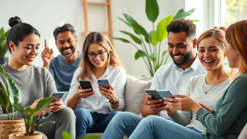 customer service chat diverse customers interacting AI chat support modern devices