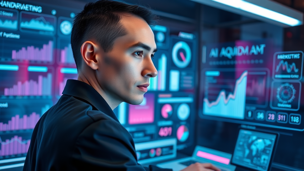 Sleek interface displaying top AI tools for digital marketing strategy in 2024