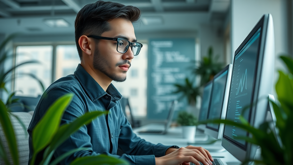 Small business employee using AI assistant to automate repetitive computer tasks, reducing human error